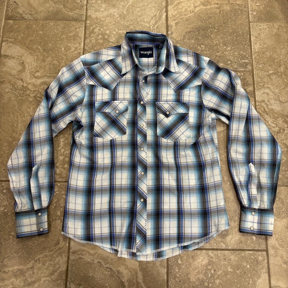 Wrangler Men's Shirt‎ Long Sleeve Snap Plaid Sz M